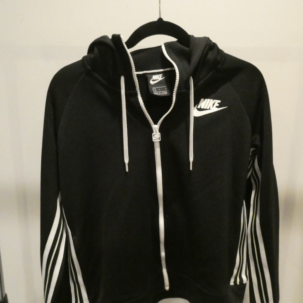 Nike Black and White Striped Hoodie